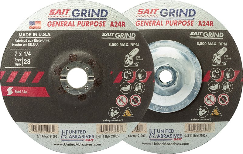 United Abrasives-SAIT 21025 4-1/2 by 1/4 by 5/8-11 A24N Type 28 Grinding Wheel 